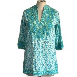 Gretchen Scott Relaxed Cotton Embroidered Tunic with Mandarin Collar sz S